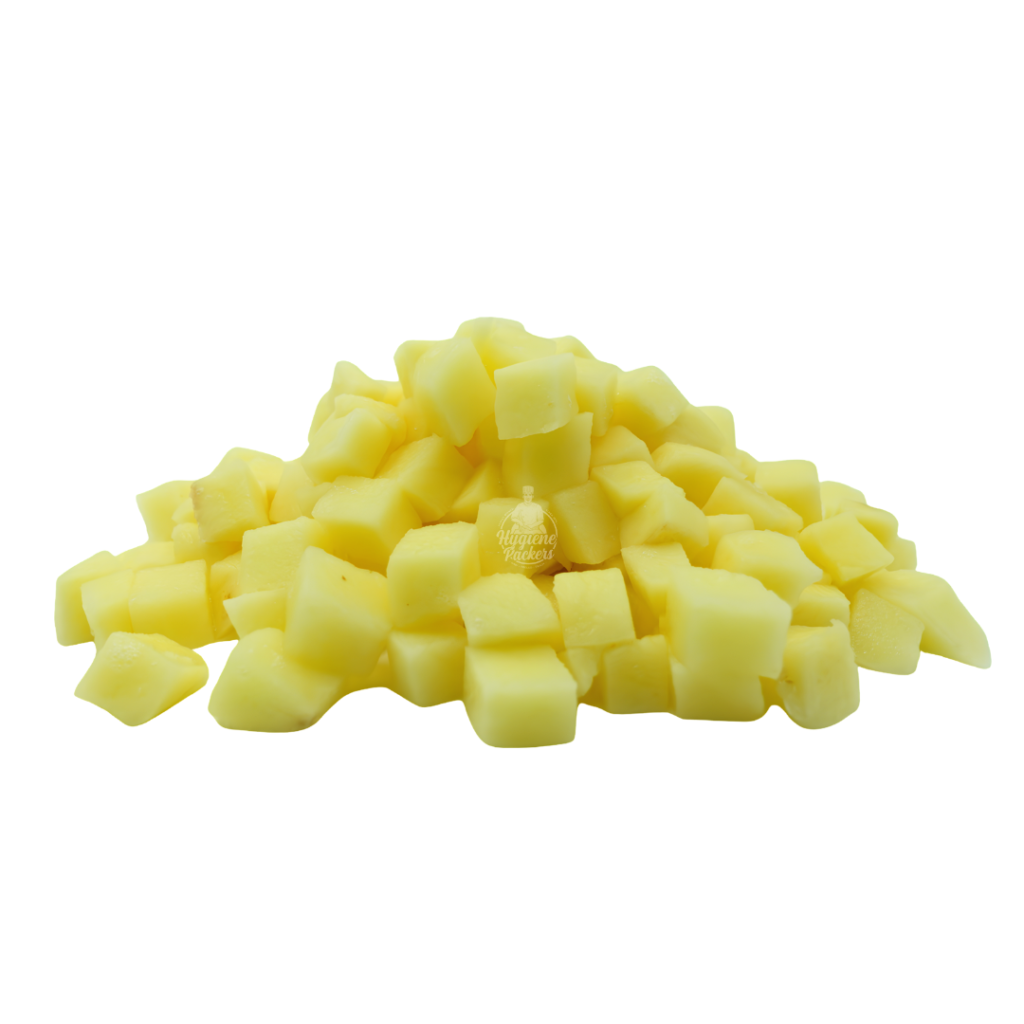 Diced potatoes on white background