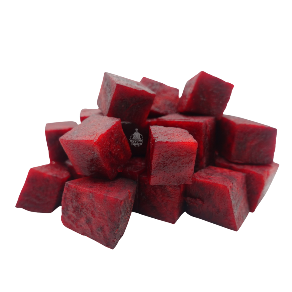 Diced fresh beets on white