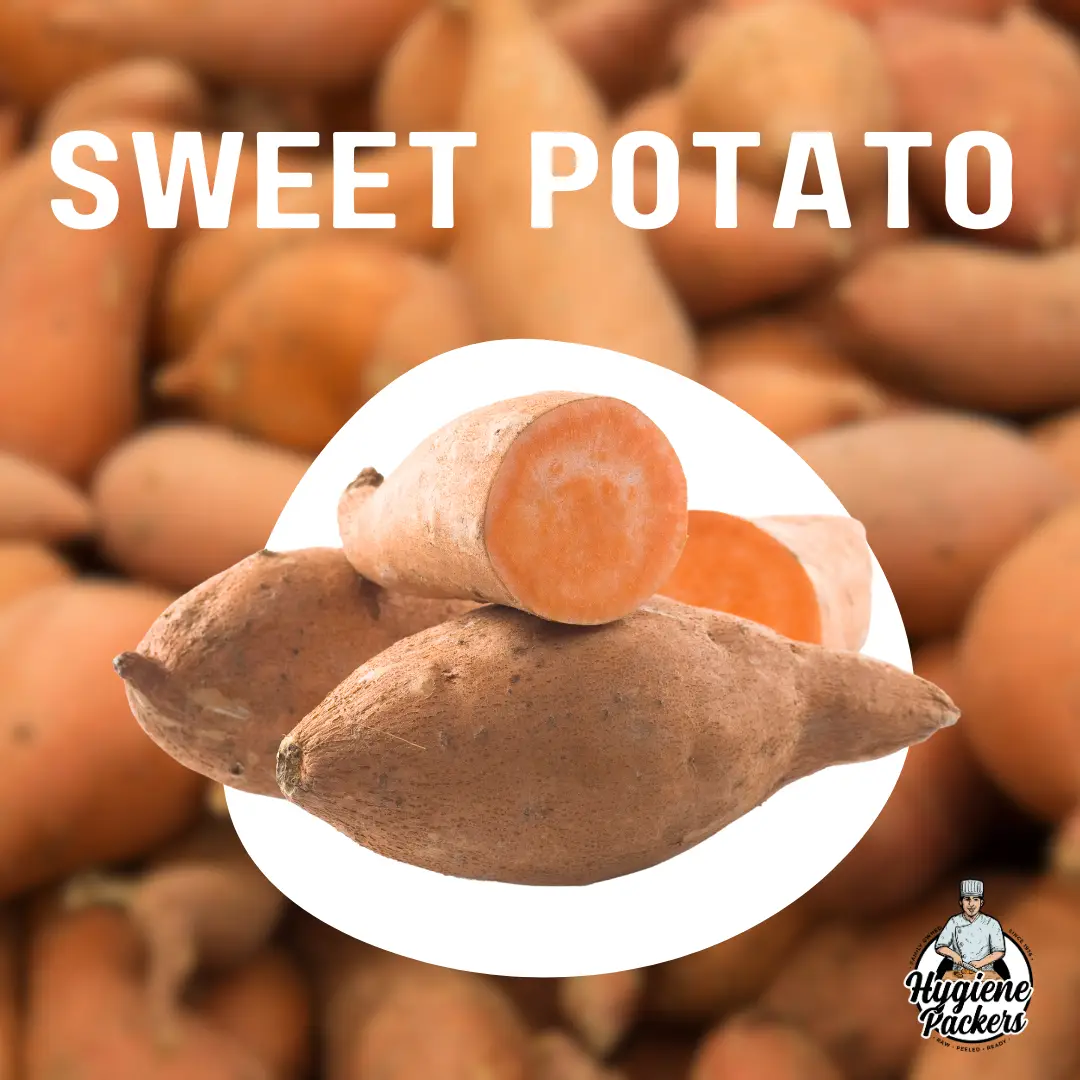 Fresh sweet potatoes on display