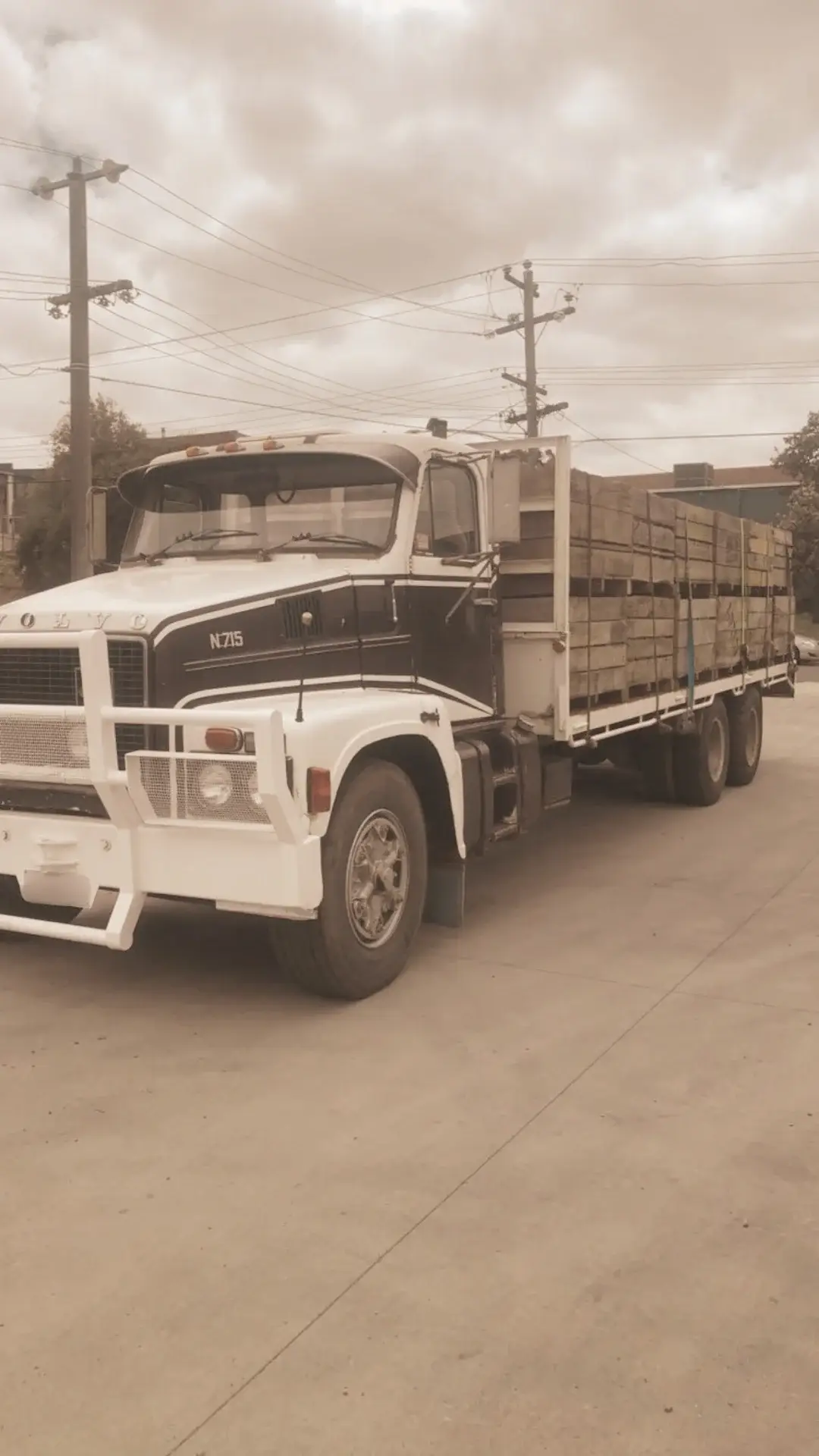 Flatbed truck loaded with materials