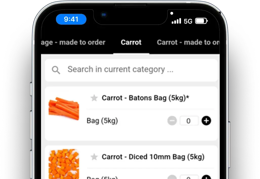 Carrots on mobile app